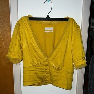 NWOT Gorgeous mustard color, silky, puff sleeve cropped top from UO. Never worn!